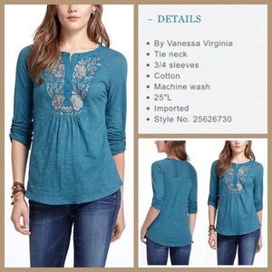 Anthro embroidered peasant tee